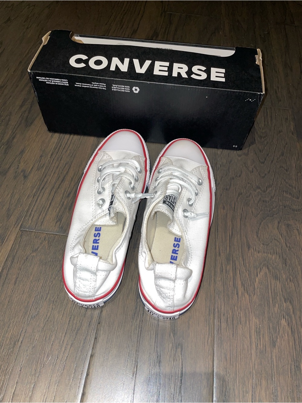 Converse White Low-Top Sneakers with Red Trim Shore Line Slip On